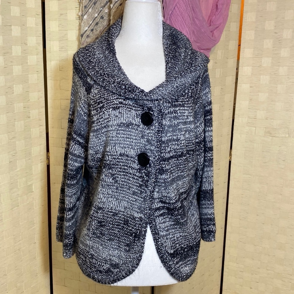 STYLE & CO XL CARDIGAN SWEATER BLACK WHITE W/ SILVER METALLIC THREAD Par… - Picture 2 of 13